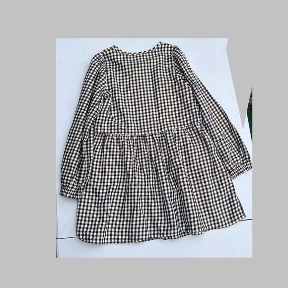 Cat & Jack Toddler Girls Black White Gold Gingham Print Plaid size 10 -12 - Picture 2 of 5